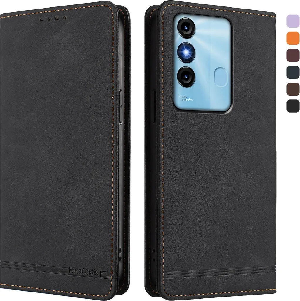 Custodia per itel P38/itel S17/itel Vision 3, custodia retro in Finto cuoio con supporto e slot per carte Nero