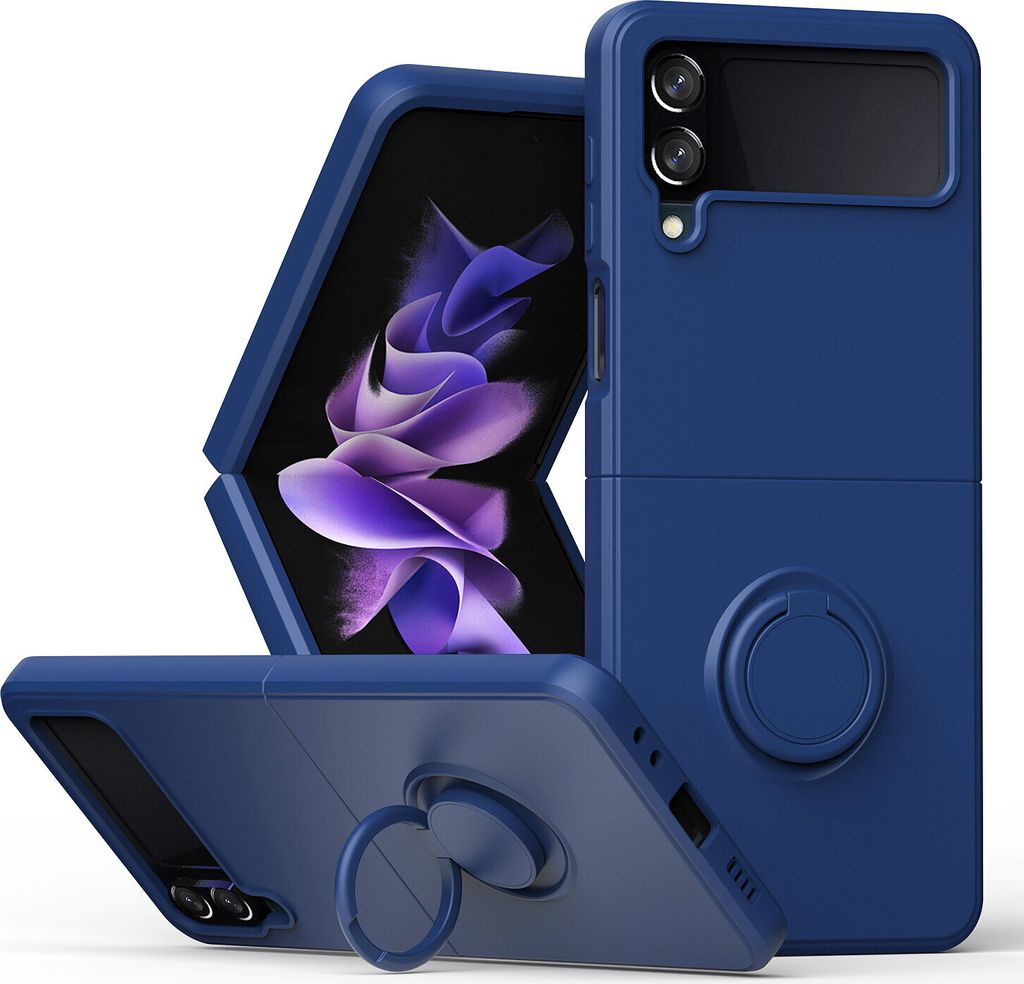 Samsung Z Flip 4 Handyhülle, Ring Halter Ständer Kratzfeste Weiche Silikon schutzhülle für Samsung Galaxy Z Flip 4 5G Blau