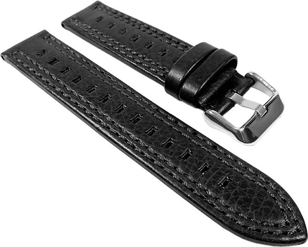 Kansas Ersatzband Uhrenarmband Kalbsleder schwarz mit Doppelnaht 23397S, Stegbreite:20mm
