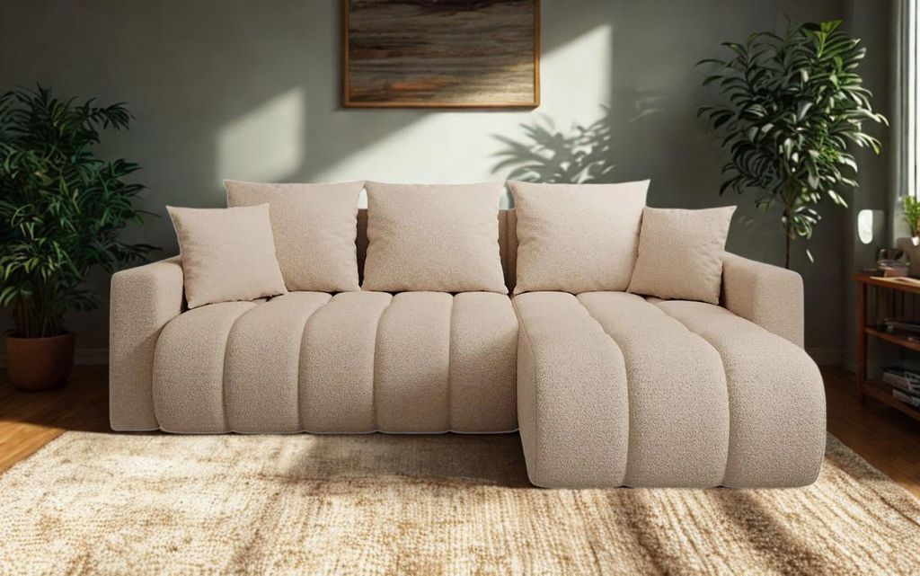 FurMeb24 ECKSOFA mit Schlaffunktion und bettkasten GIULIO L 235 cm × 150 cm × 85 cm Stoff QUELLE 02