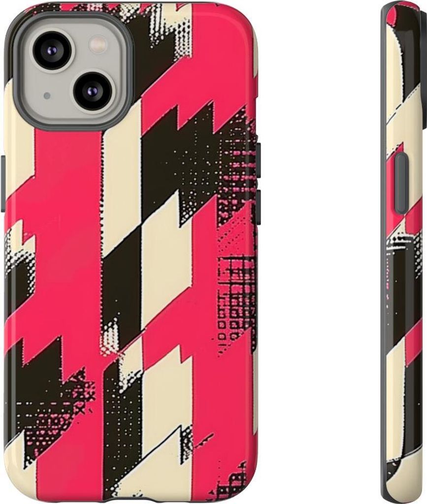 Auffälliges Hahnentritt-Muster in Pink und Schwarz – Hülle Kompatibel mit iPhone 14