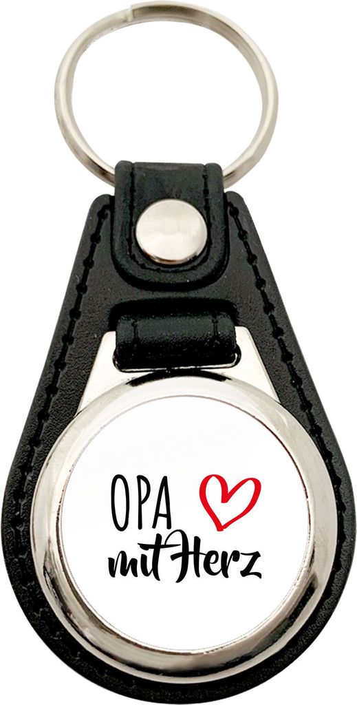 Huuraa Anhänger Opa mit Herz Geschenk Metall mit Kunstleder Einkaufswagenlöser Opa Präsent