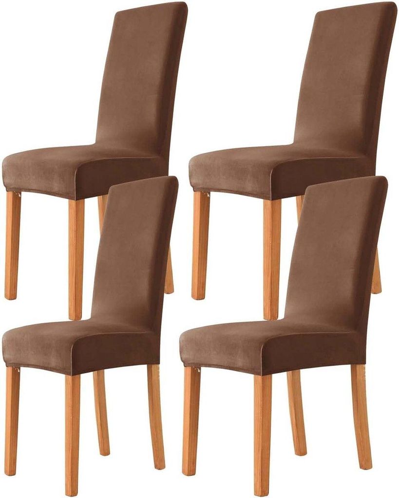 Universelle Stuhlhussen Set aus 4 6 Stück waschbar Samt Stretch für Hotel Zeremonie Bankett Hochzeit Party Dekoration Braun