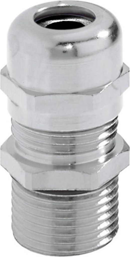 "Verschraubung M20x1,5 lang mit Reduzierung Messing (CuZn) vernickelt Gewindelänge 12,0mm"