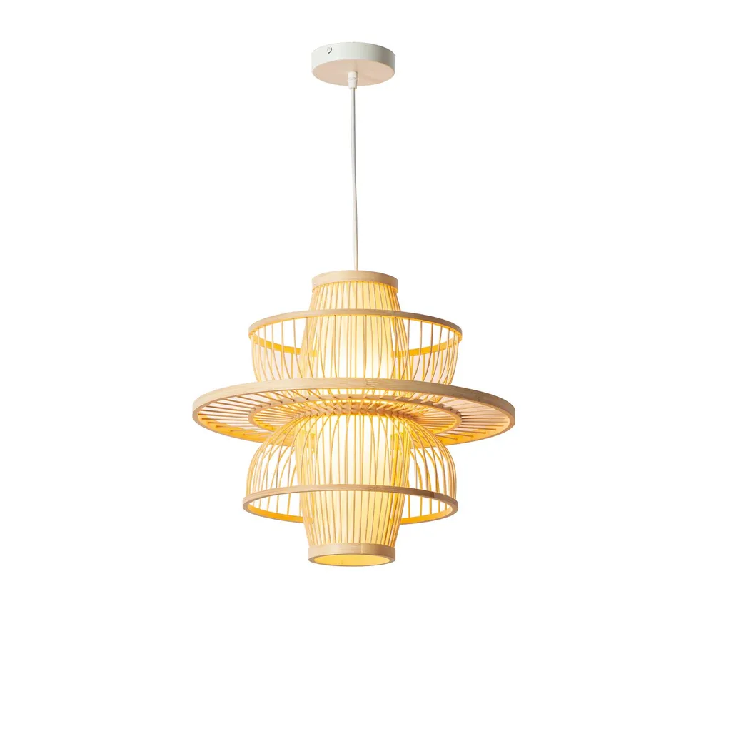 Lustre en bambou forme fleur de lotus 45cm suspension osier bohème