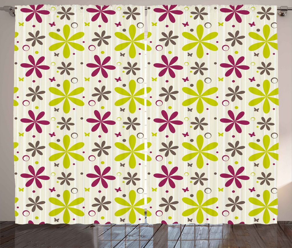 ABAKUHAUS Blumen Rustikaler Vorhang, Röschen Kreis-Band, Wohnzimmer Universalband Gardinen mit Schlaufen und Haken, 280 x 175 cm, Apfelgrün Dunke...
