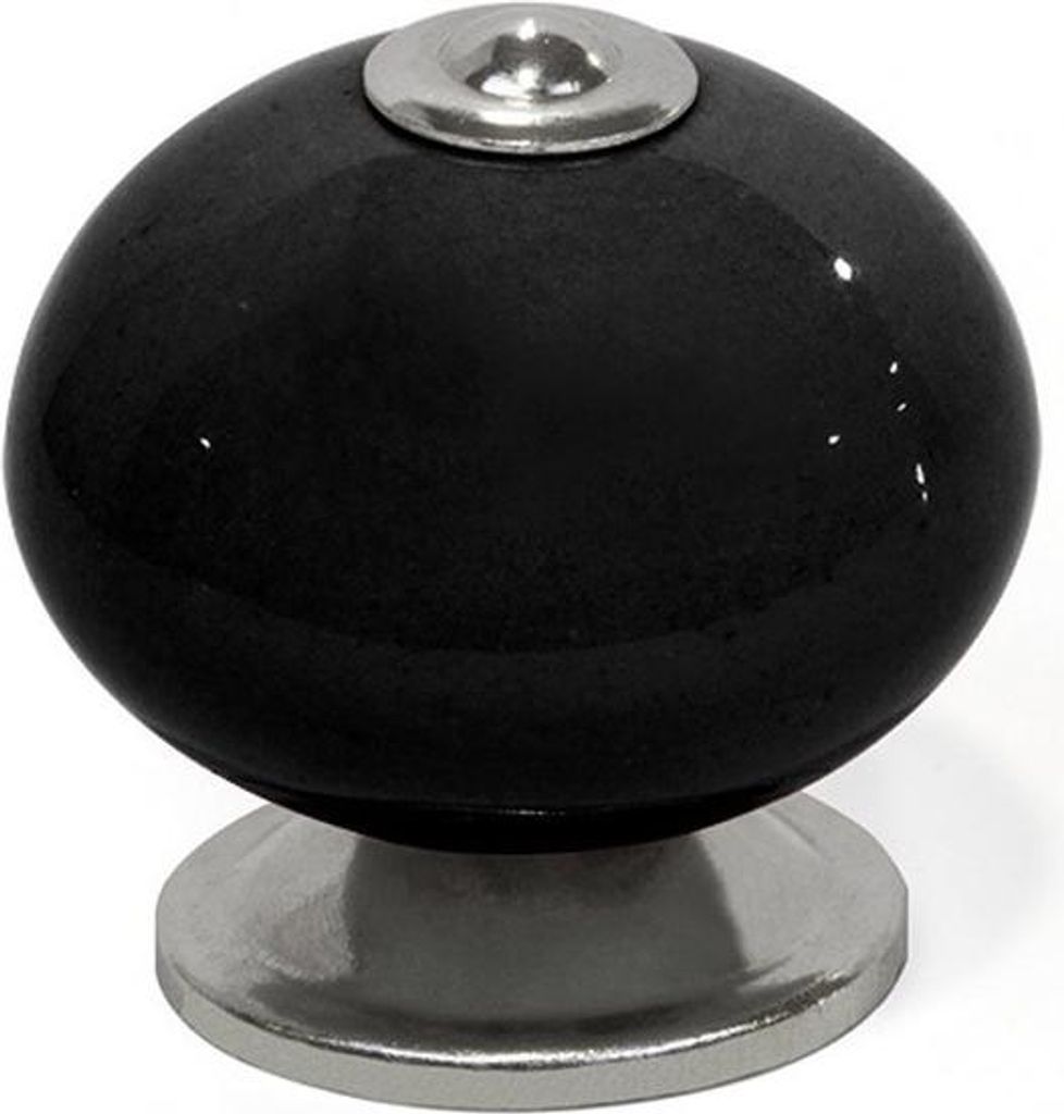 Möbelknopf aus schwarzem Porzellan mit Kugelform, H.38 x B.40 x T.40 mm