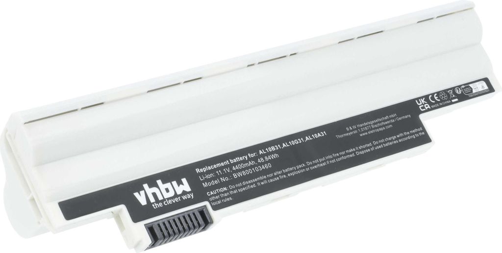 vhbw Akku kompatibel mit Acer Aspire One AOD260-N51B S, AOD260-N51B SF, D255, D255-1134, D255-1203, AOD260-N51B P Notebook (4400 mAh, 11,1 V, Li-Ion)