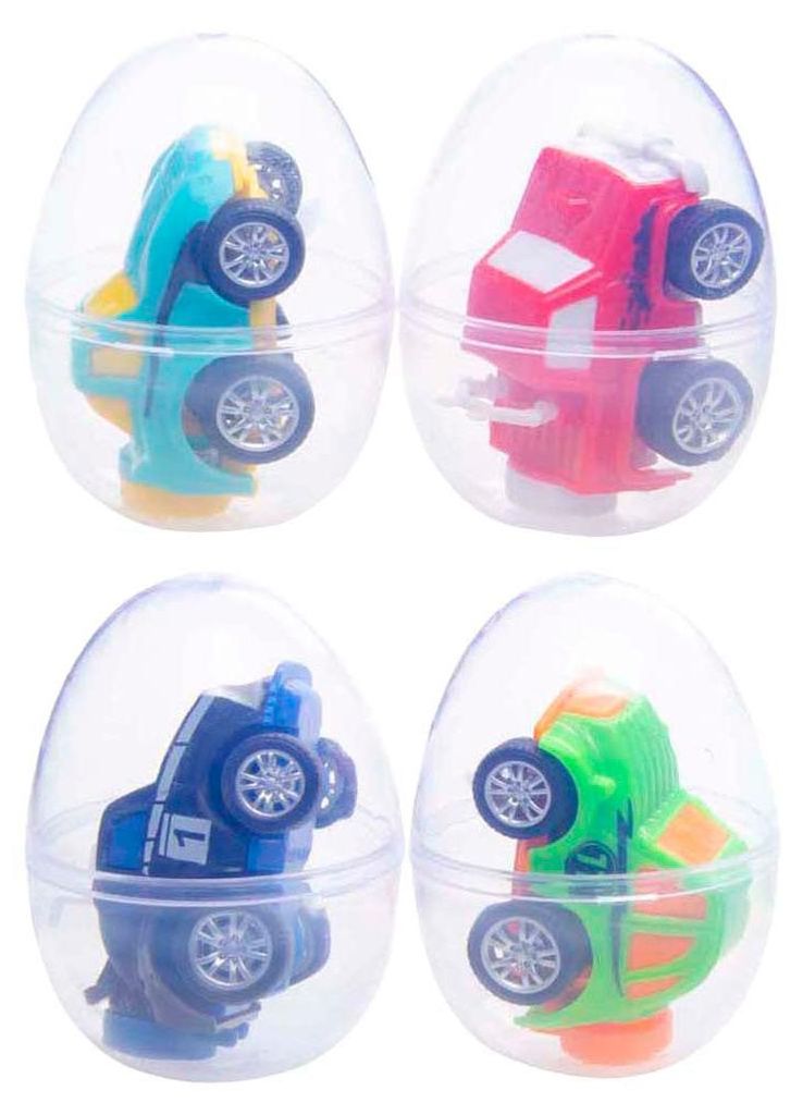 Kunststoff Spielzeugauto im transparenten Überraschungsei, 4,5 x 6 cm