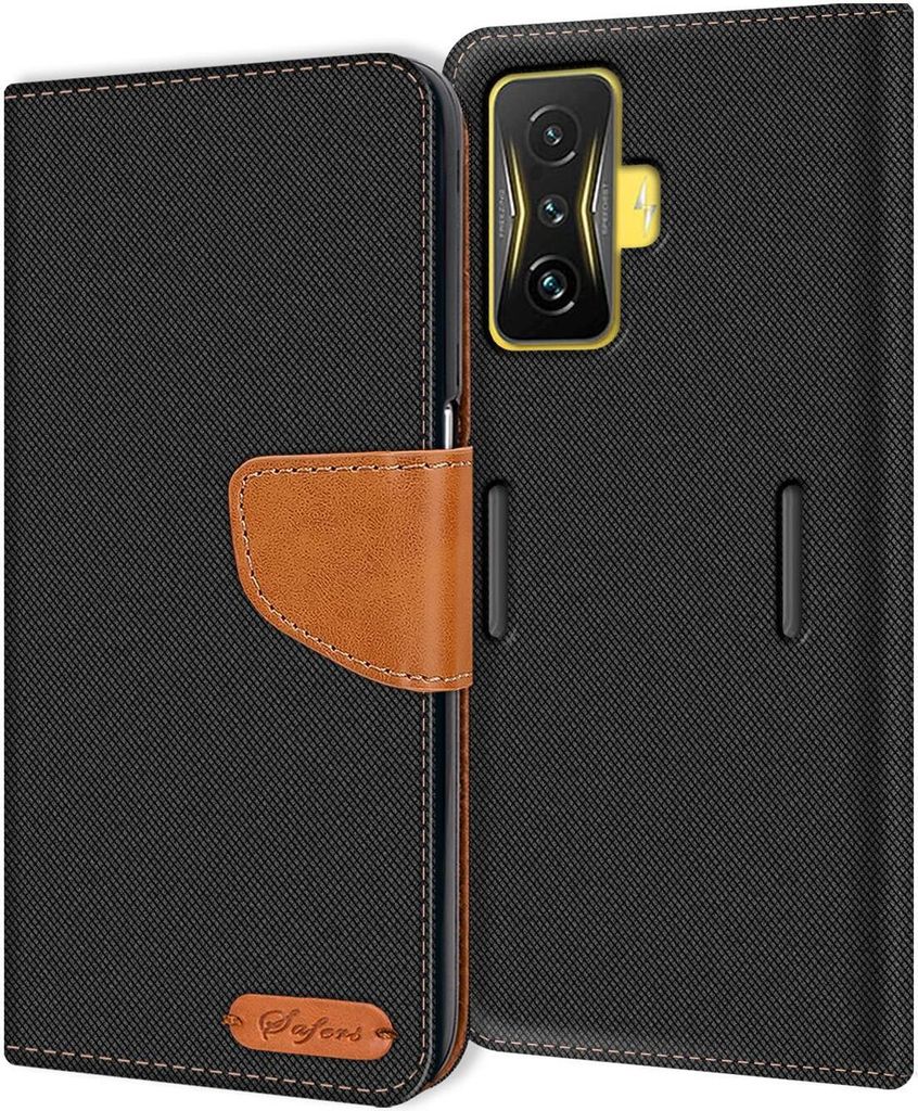 Conie Jeans Style Klapp Tasche für Xiaomi POCO F4 GT Kartenfach Hülle Rundumschutz in Schwarz