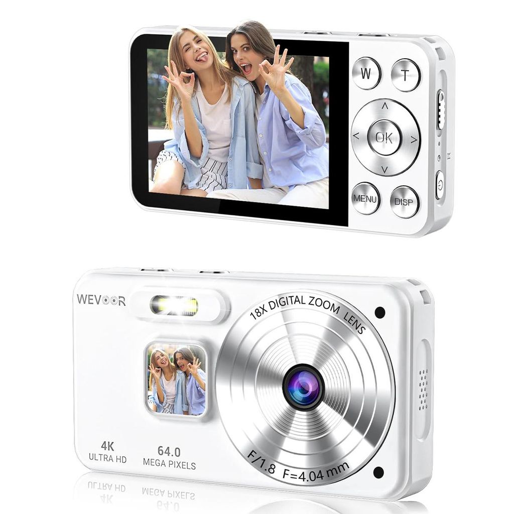 Digitalkamera 4K 32GB, 64MP Autofokus Fotoapparat Fotokamera mit 2,8" Bildschirm, 18X Digitalzoom Kompaktkamera, 2000mAh Tragbare Mini Kamera