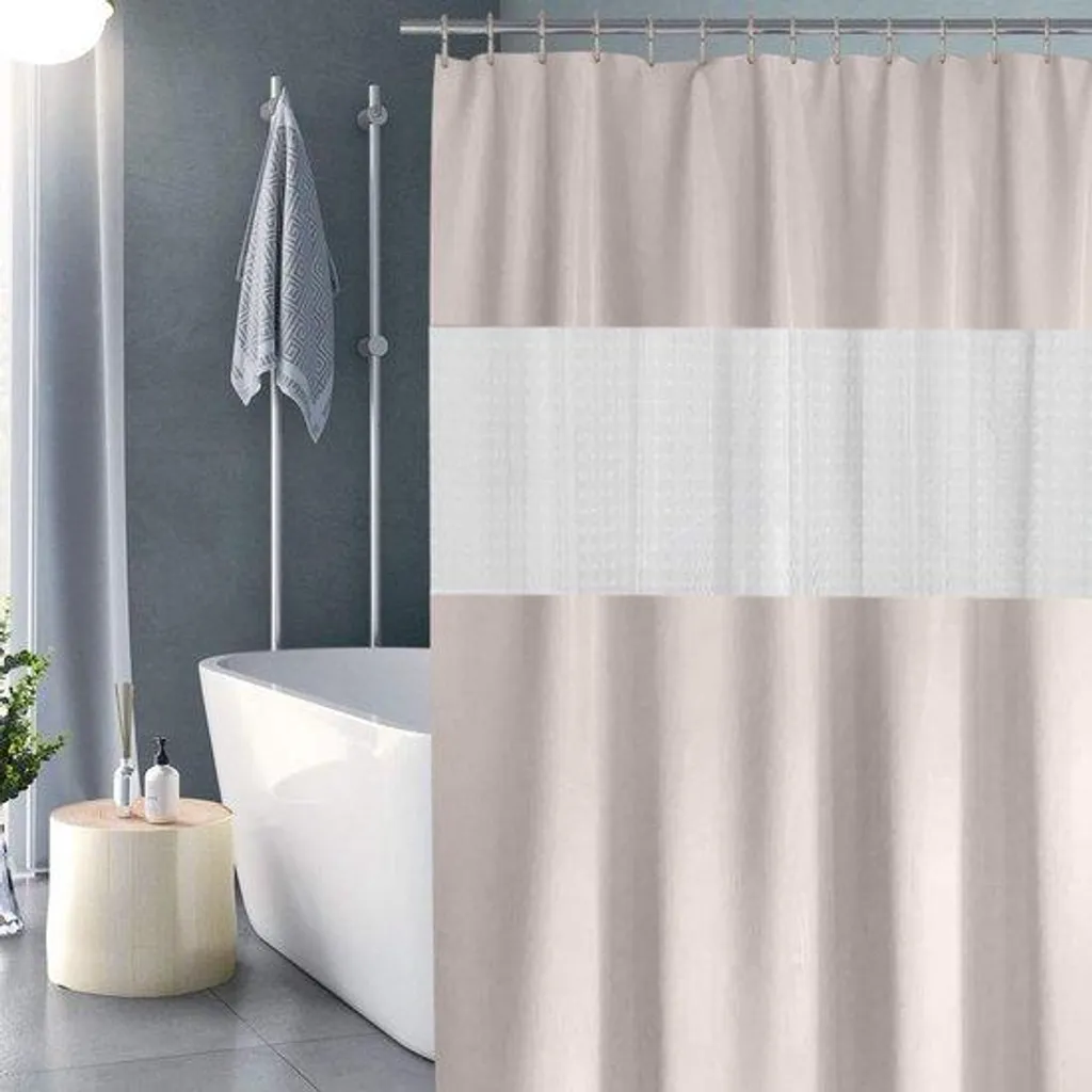 Rideau de Douche 200 x 180 Tissu Blanc - Anti-moisissure et Lavable