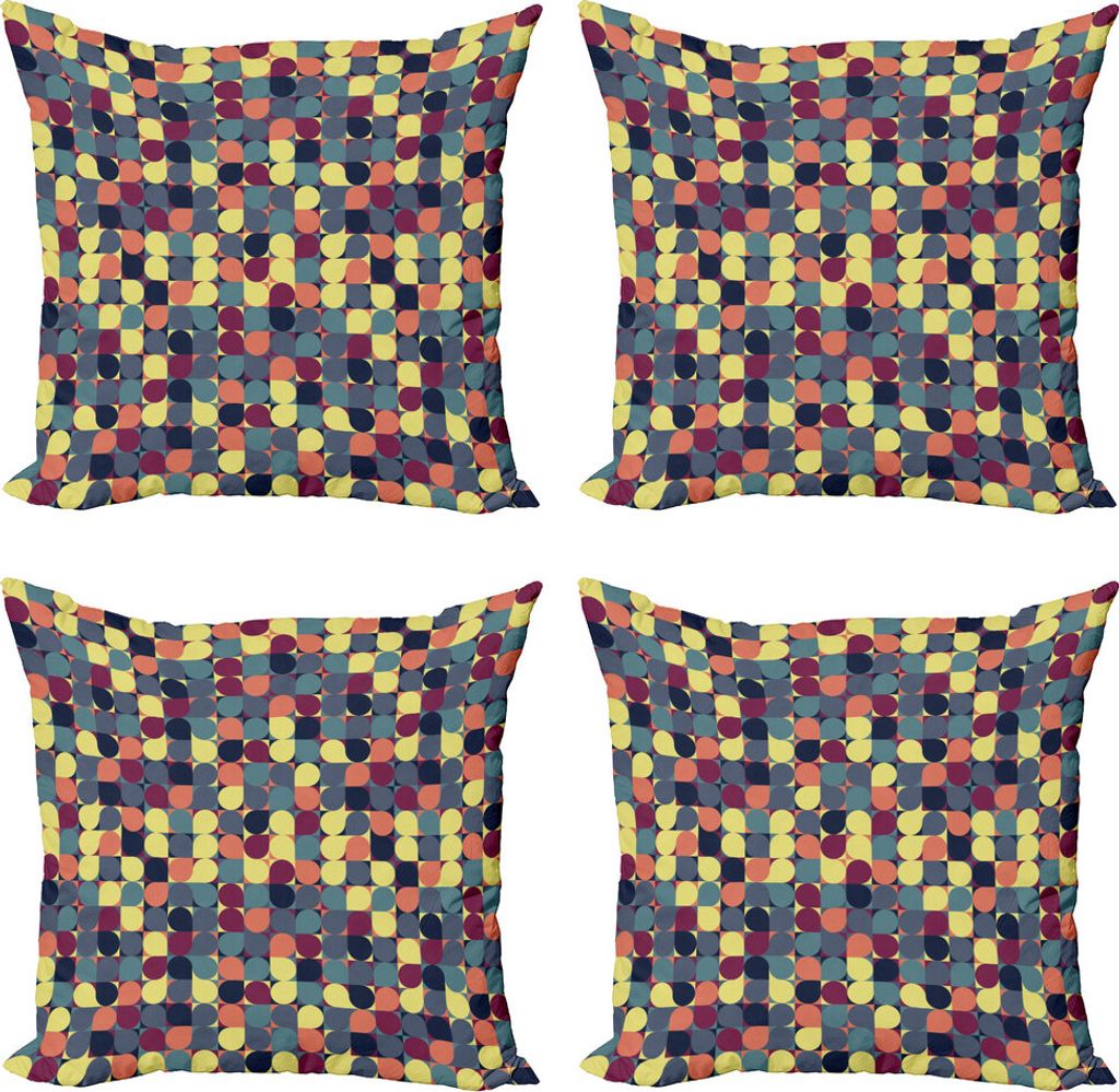 ABAKUHAUS Retro Kissenbezug Set (4 Stück), Pastel Circles Squares, Moderner Doppelseitiger Digitaldruck, 50 cm x 50 cm, Mehrfarbig
