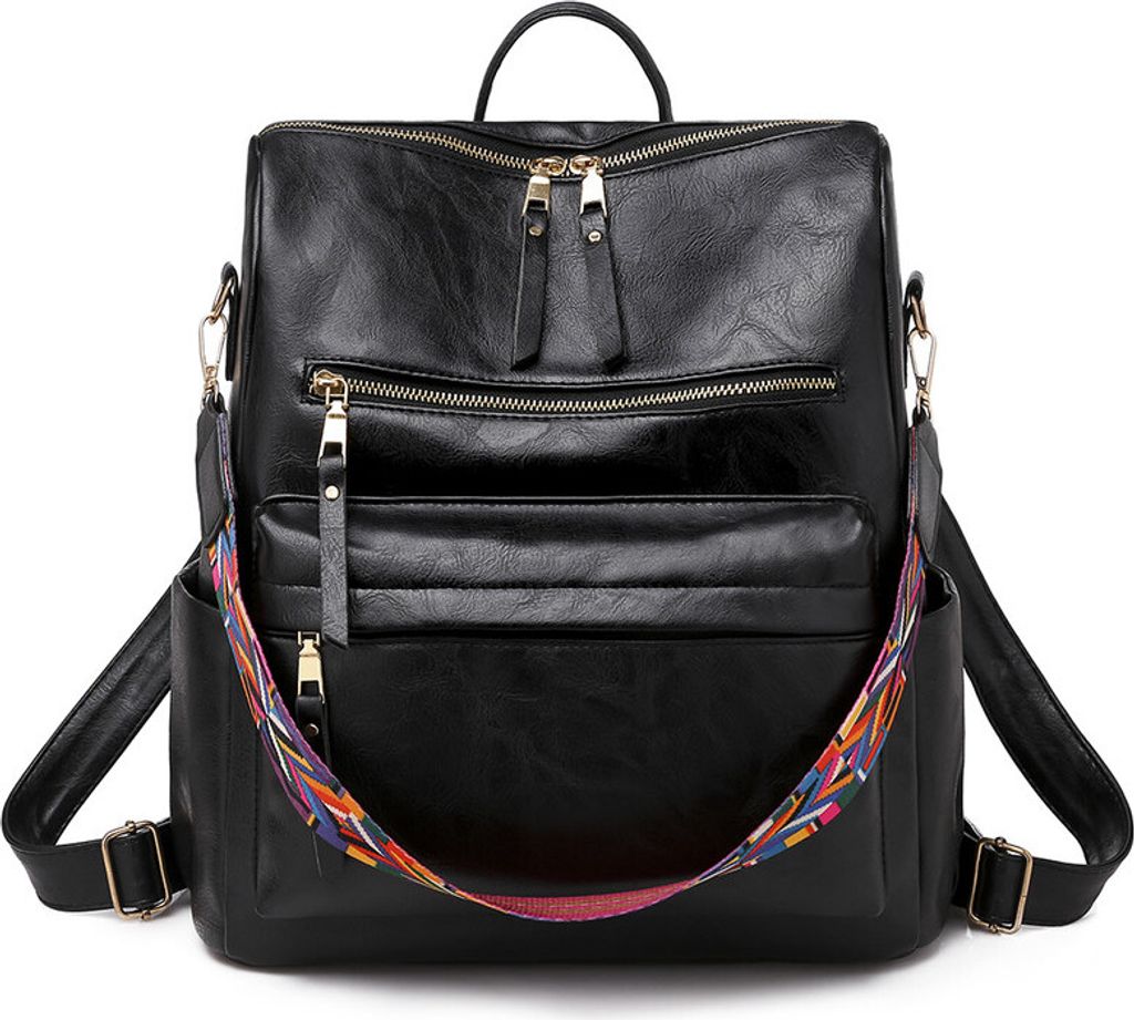 Damen Rucksack Geldbörse Kunstleder Reisetasche Convertible Satchel Handtaschen und Umhängetasche, Schwarz