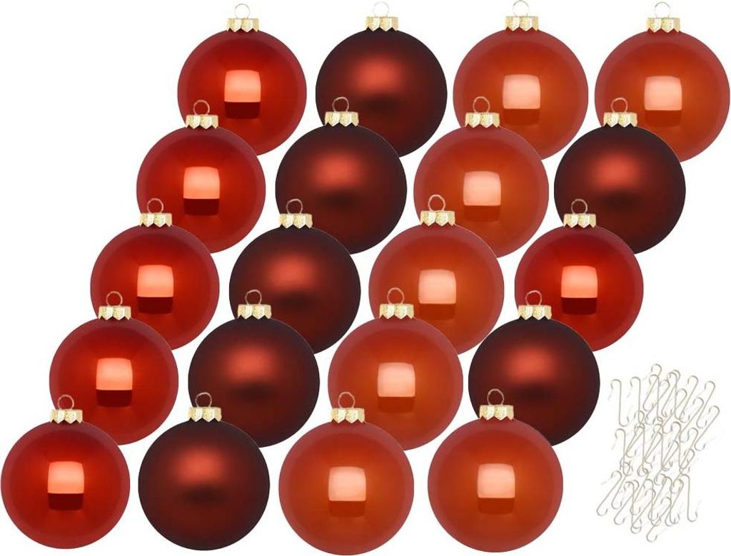 Weihnachtskugeln 20 Stk 6cm warm terracotta + 40 Haken gold