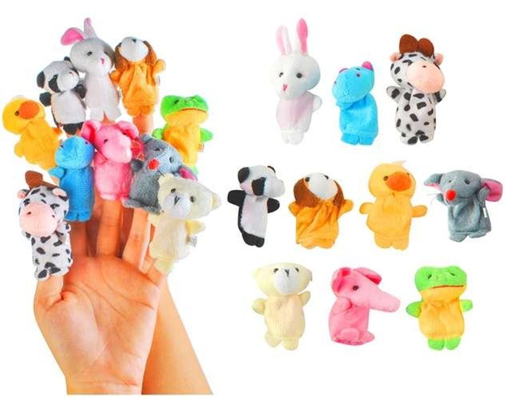 Set mit 10 Plüsch-Fingerpuppen - Tiere, bunt, Maße 4-6/6-10 Produktbild 