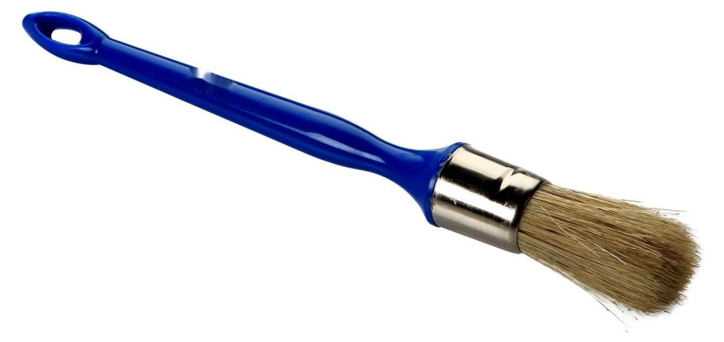 Runder Pinsel Nr. 6 mit Edelstahlhülse, geeignet für Details in der Malerei, Endbearbeitung und Präzisionsarbeiten.