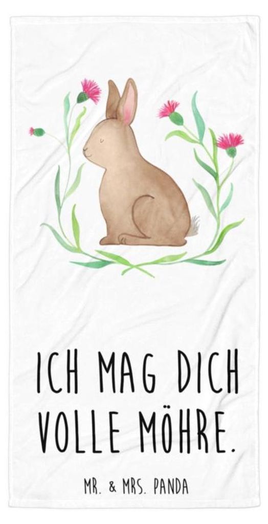 Mr. & Mrs. Panda Badehandtuch Hase Sitzen - Weiß - Geschenk, Reisehandtuch, Duschhandtuch, Strandtuch, Frotteehandtuch, Kaninchen, Handtuch, Dusch...