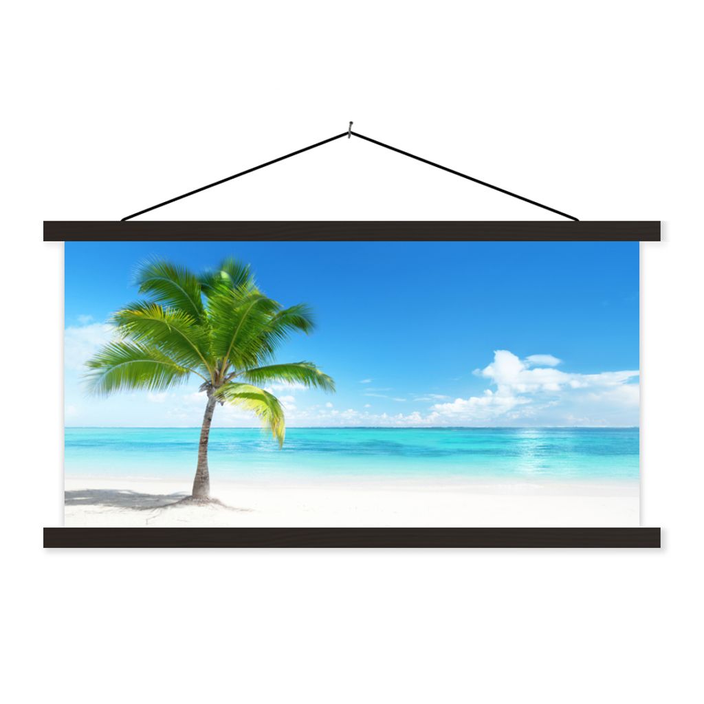 MuchoWow Textilposter Palme - Strand - Meer - Sommer 90x45 cm mit schwarzem Rahmen - Klemmleisten