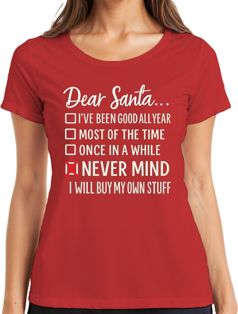 Dear Santa Never Mind I'll Buy My Stuff Weihnachten lustig witzig Damen T-Shirt, Rot, 3XL