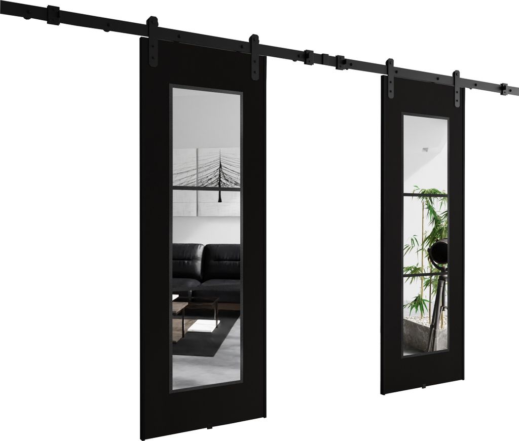 KIER FURNITURE POLI DUO Wandhalterung Schiebetür – 132x205x1,6 cm - Schwarz