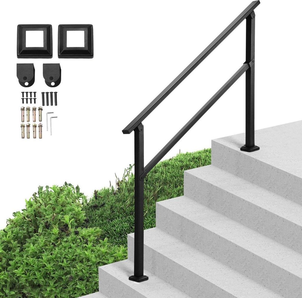 Outdoor Handrails for 4-5 Step Stairs Black Square Tube Easy Install