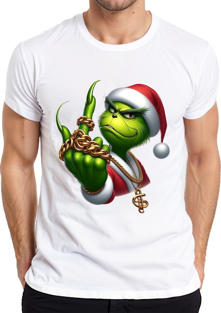 Grinch Santa frech Goldkette Weihnachten Geschenk sarkastisch Herren T-Shirt, Weiß, S