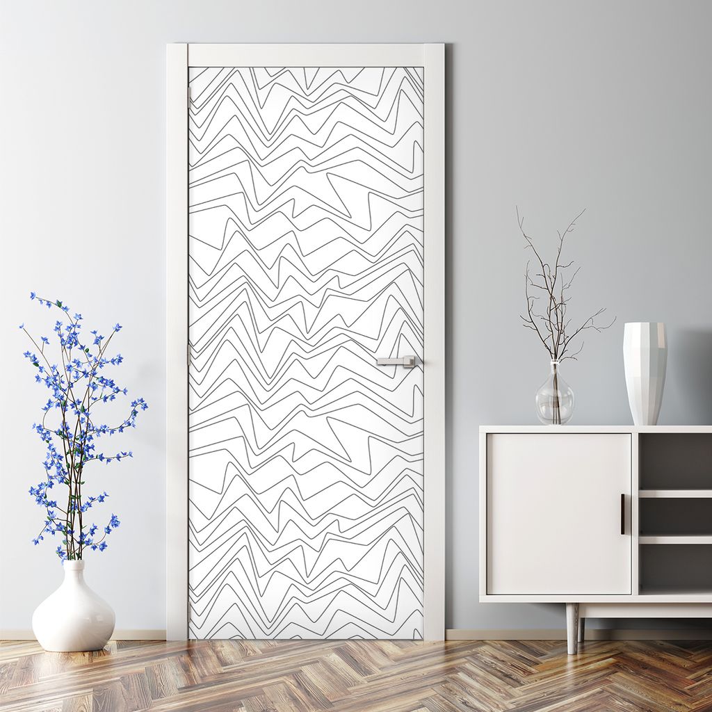 Dekorative Türposter selbstklebend Wandaufkleber Türaufkleber Linien schwarz-weiß 85 x 200 cm