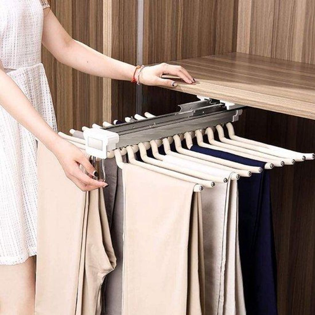 Uittreckbare Hosenhanger Organizer beige für Kleiderschrank