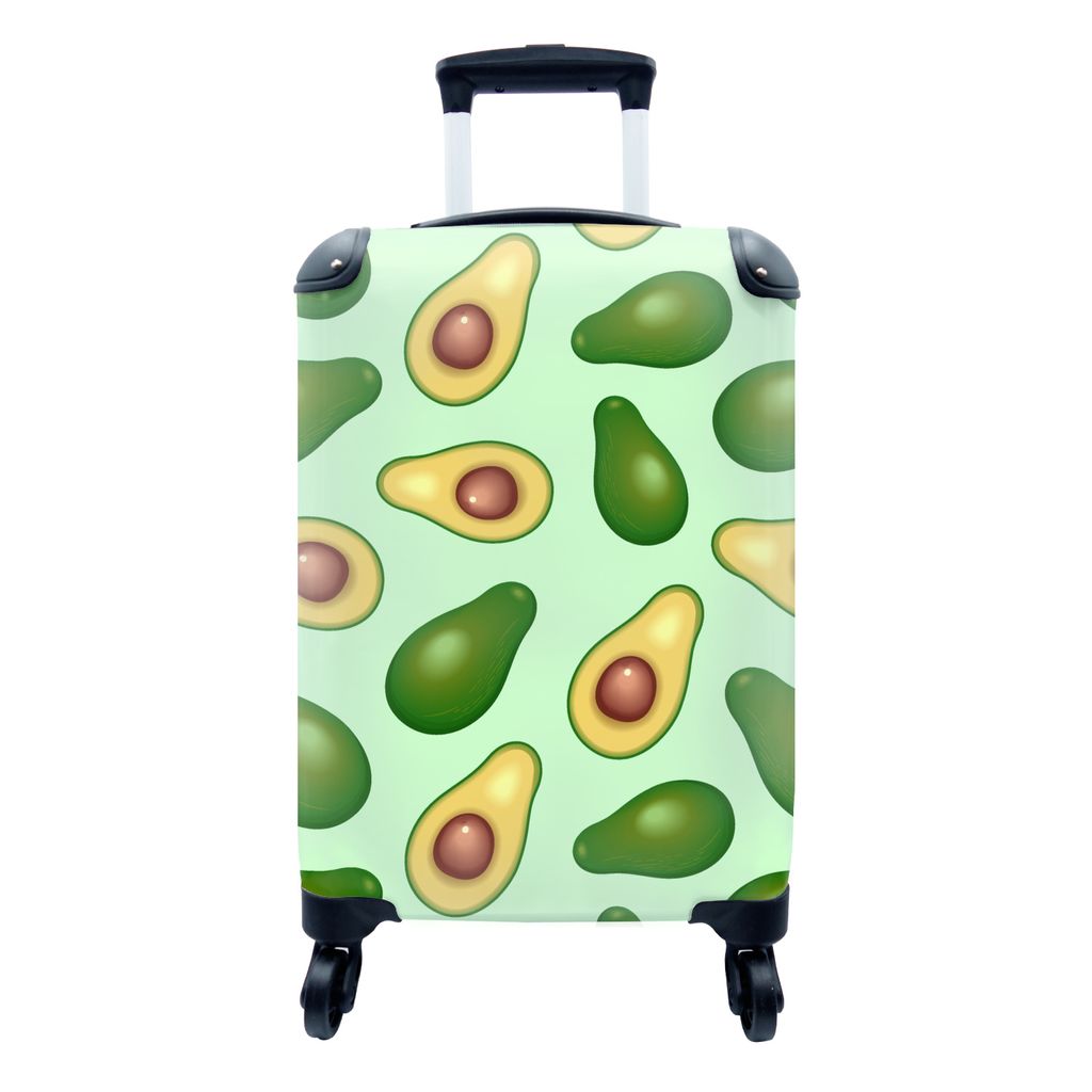 MuchoWow Koffer Handgepäck Trolley Rollkoffer Kleine Reisekoffer mit 4 Rollen - Avocado - Muster - Grün - Cabin Size < 55x40x23 cm & 55x40x20 c...