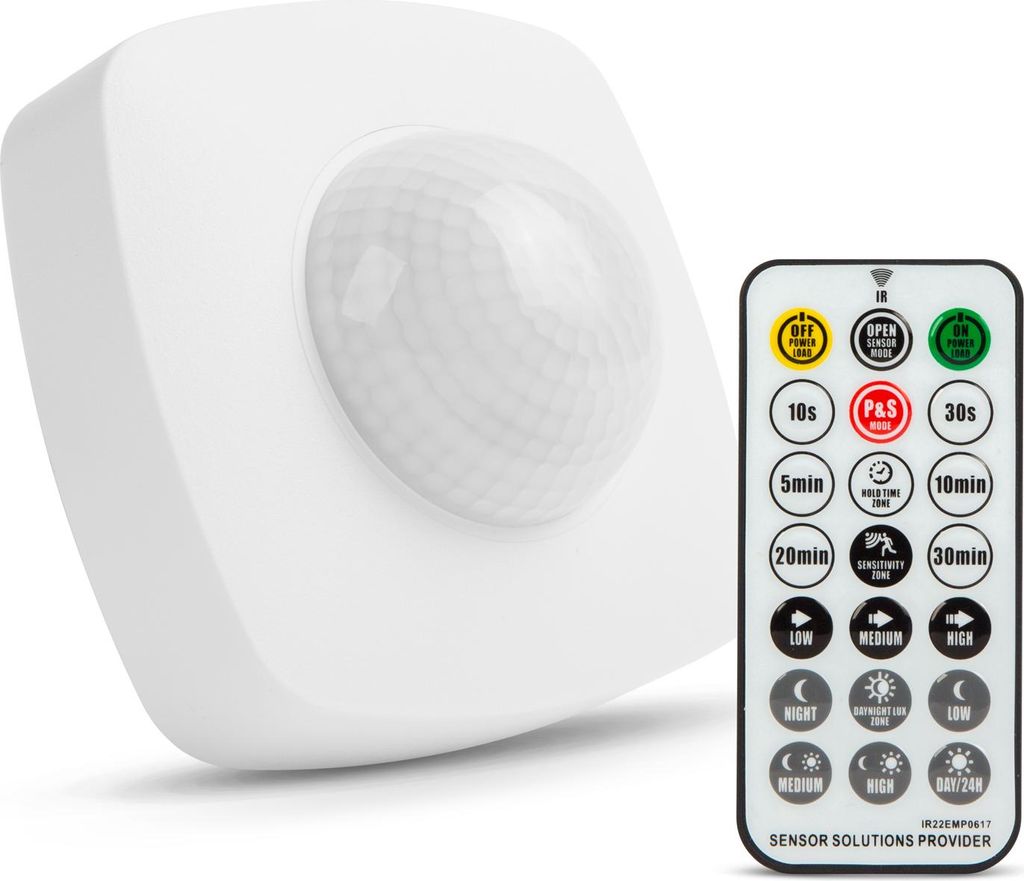 Bewegungsmelder für den Innen- und Außenbereich mit Fernbedienung - 360° - Reichweite bis zu 10 m - Max. 2000 W - IP65 - Decken- und Wandmontage...