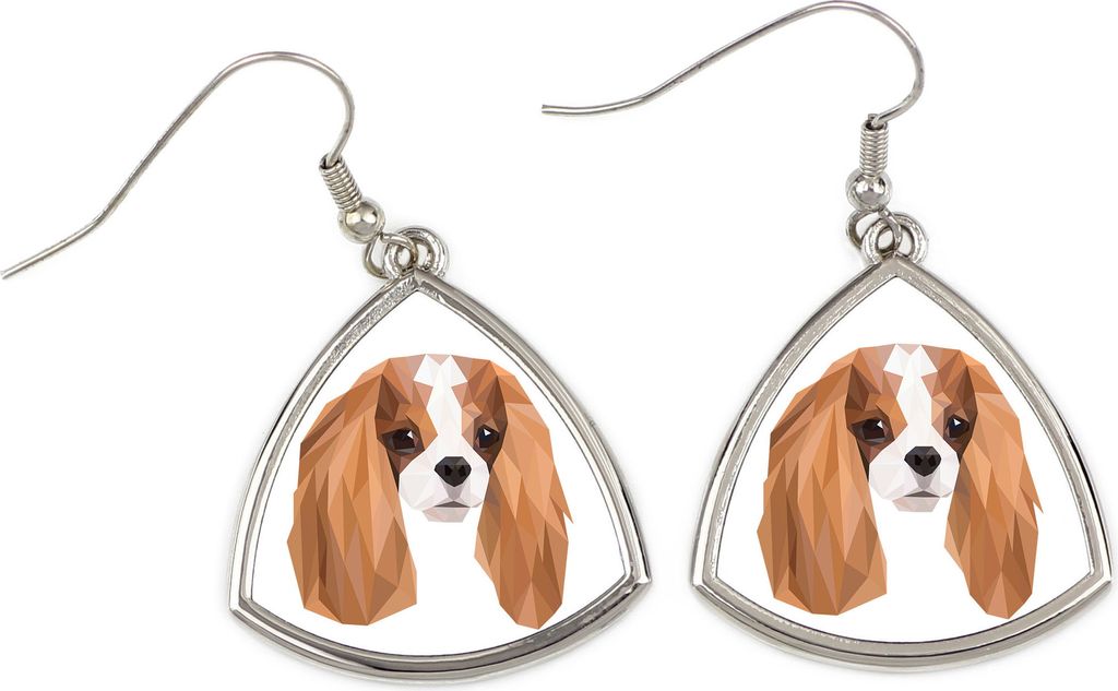 Cavalier King Charles Spaniel - Ohrringe mit einem Bild und dem Schriftzug "Geometrischer Hund" von Art-Dog