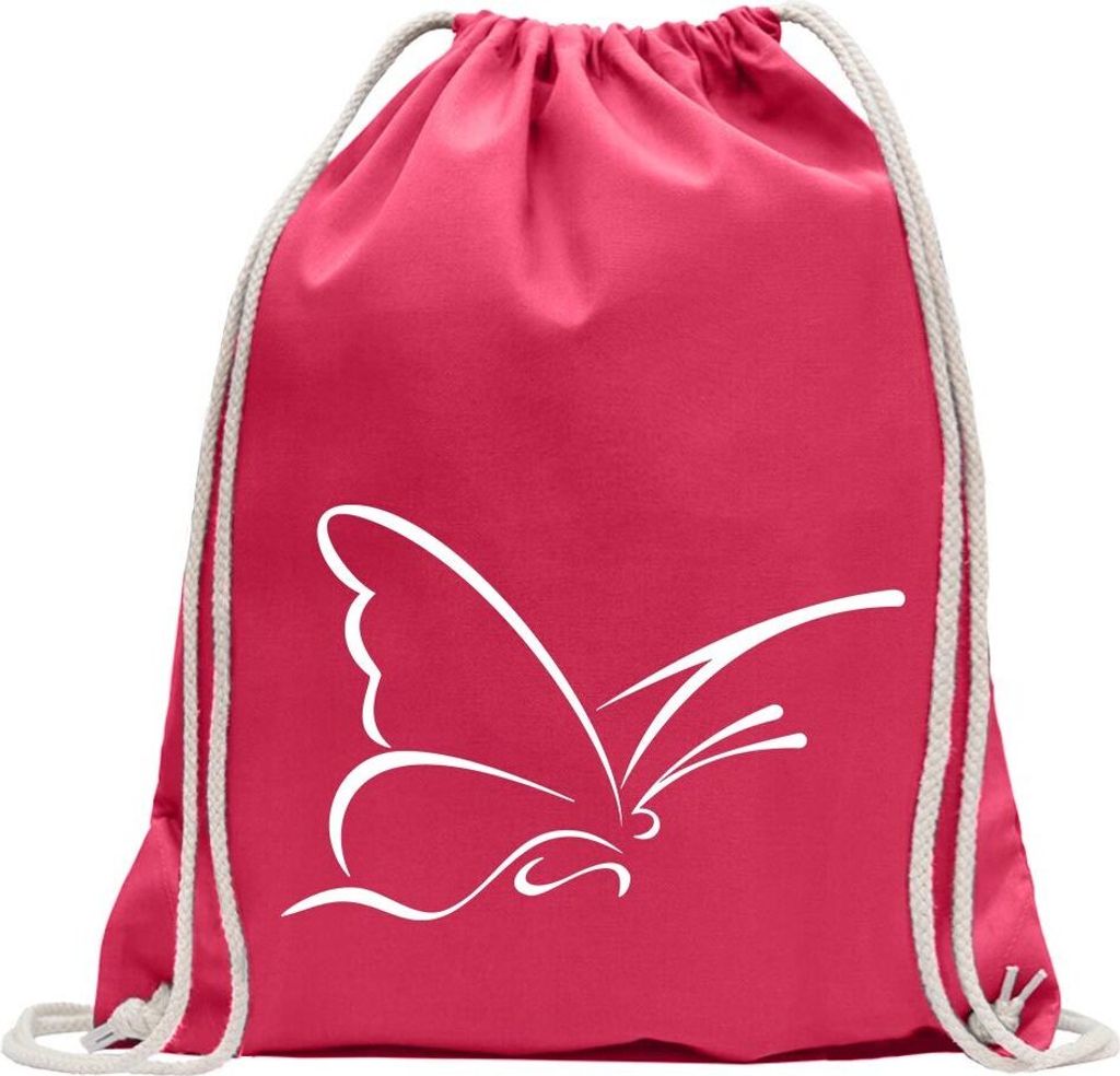 Kiwistar - Turnbeutel - pink - Schmetterling Motiv 4 - Fun Rucksack Sport Beutel Gymsack Baumwolle mit Ziehgurt