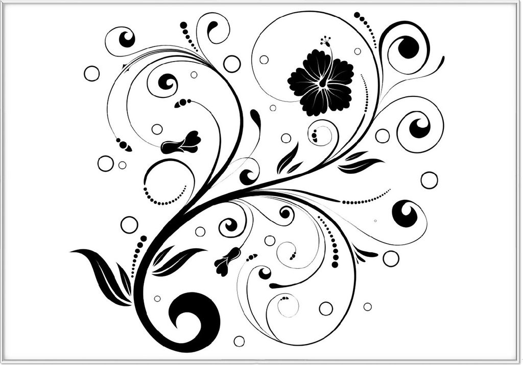 Wallario Wandbild Schnörkelmuster in schwarz weiß mit Blumen und Kreisen, Größe: 70,30 x 100,30 cm, Poster mit weißem Kunststoffrahmen