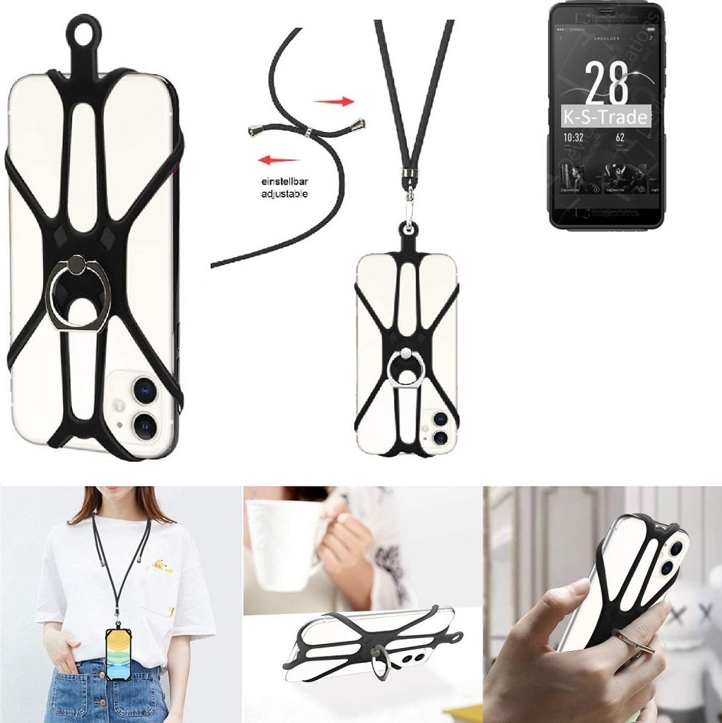 K-S-Trade 3in1 Handykette Handyband Handykordel Halsband Smartphone-Ring Handy-Ring kompatibel mit Elephone Soldier Fingerhalterung Handyring