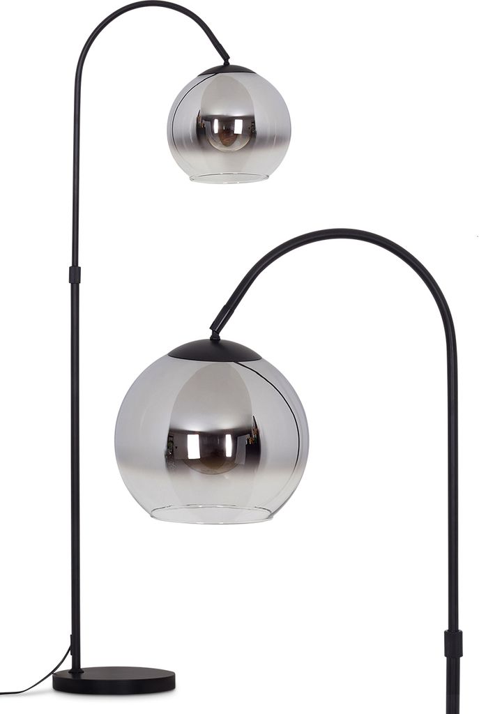 Cesaro Stehlampe aus Metall/Glas in Schwarz/Chrom/Klar/Rauch