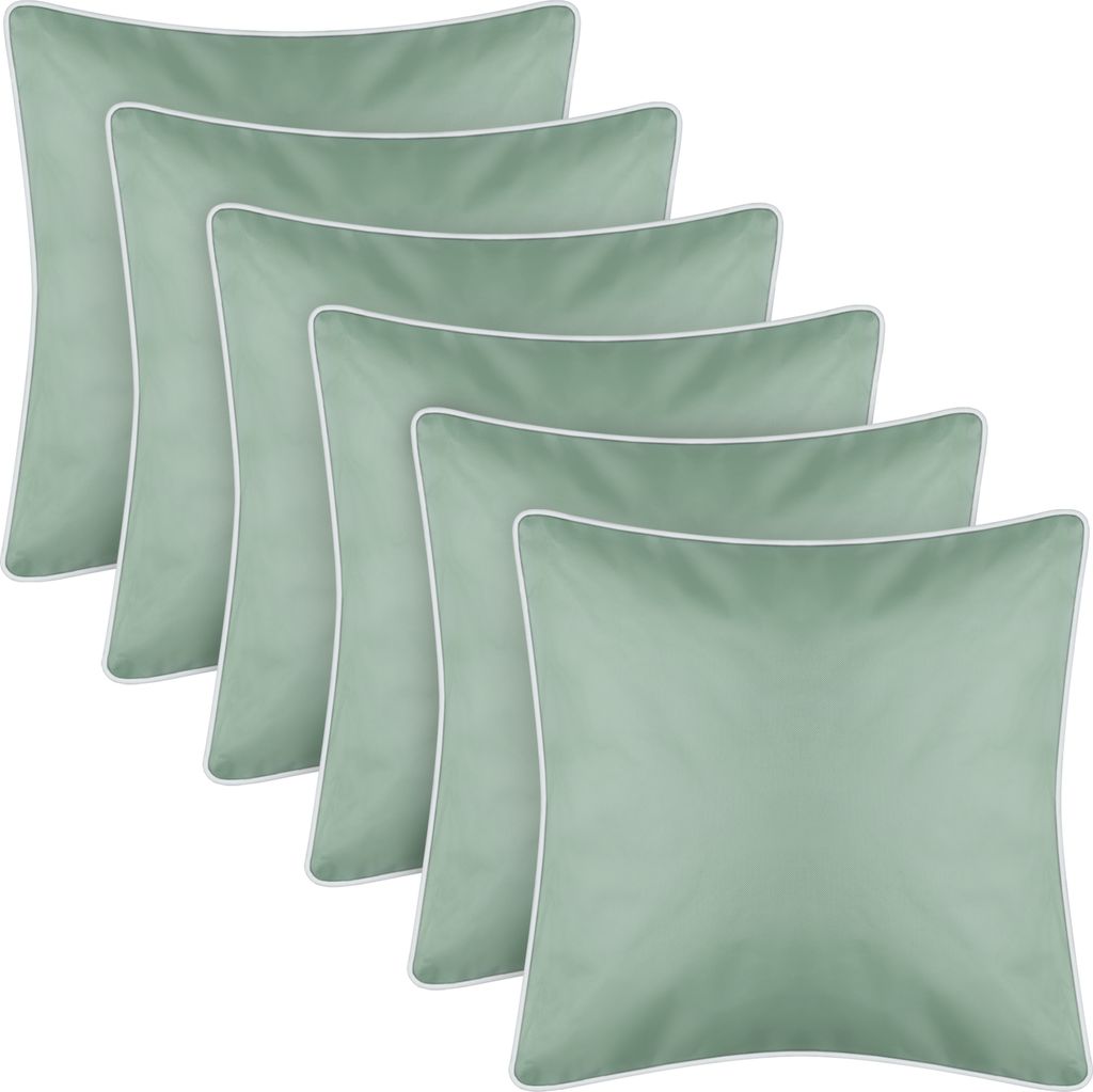 Outdoor Kissen mit Paspel 6er Pack ( 45 x 45 cm ) Mintgrün - Dekokissen Garten Reißverschluss - Schmutz- und Wasserabweisend - abnehmbarer Bezug