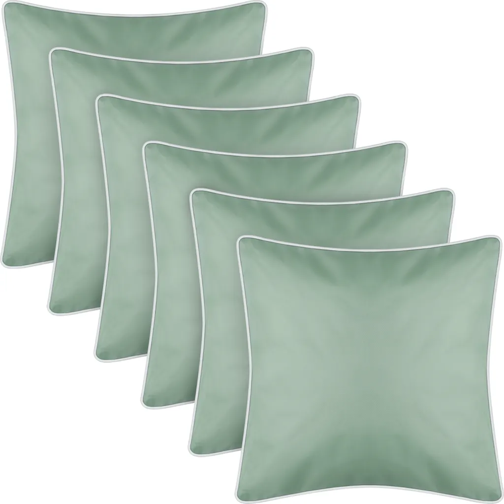 Lot de 6 Coussins d'Extérieur Vert Menthe avec Passepoil Blanc 45x45 cm