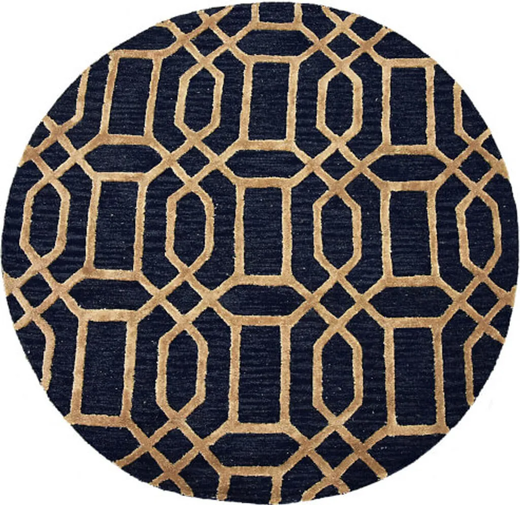 Tapis rond Vegas 200 cm bleu et camel : confort et entretien facile