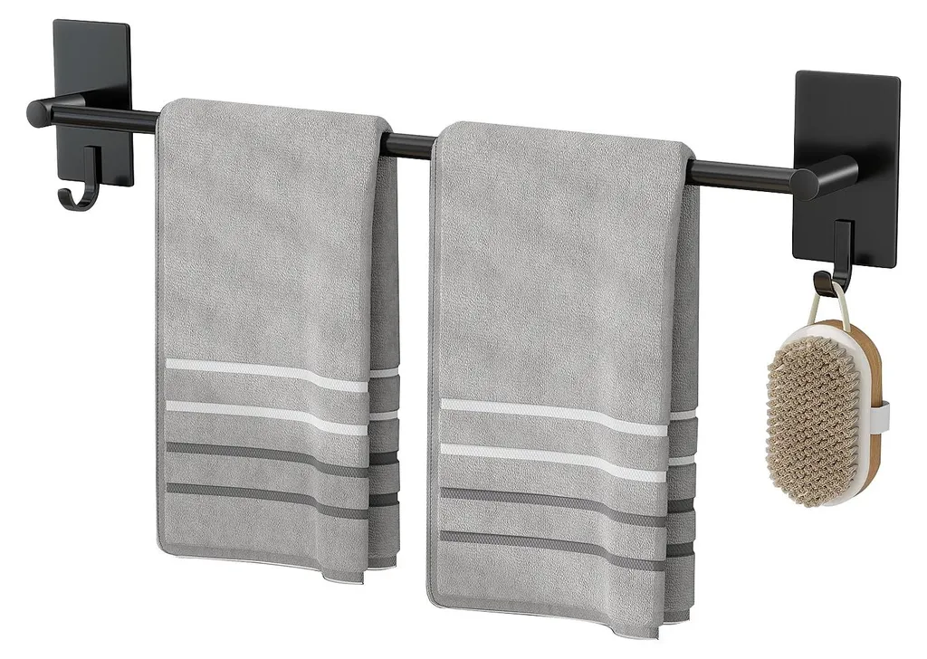 Barre porte-serviettes murale noire 60cm en inox pour invités et bain