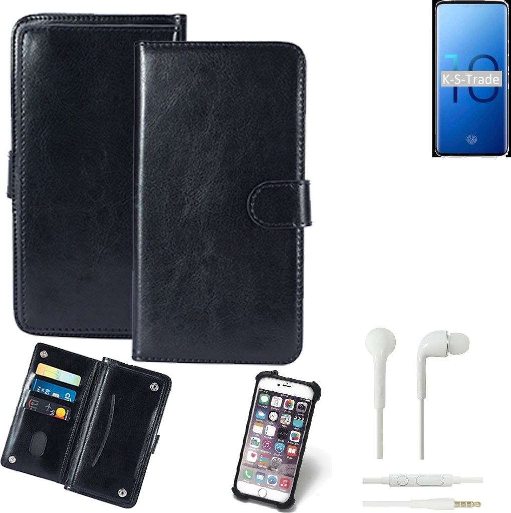 K-S-Trade 360° Hülle kompatibel mit Samsung Galaxy S10+ inkl. Headphones schwarz Kunstleder Case BookCase WalletCase Kunstlederederhülle