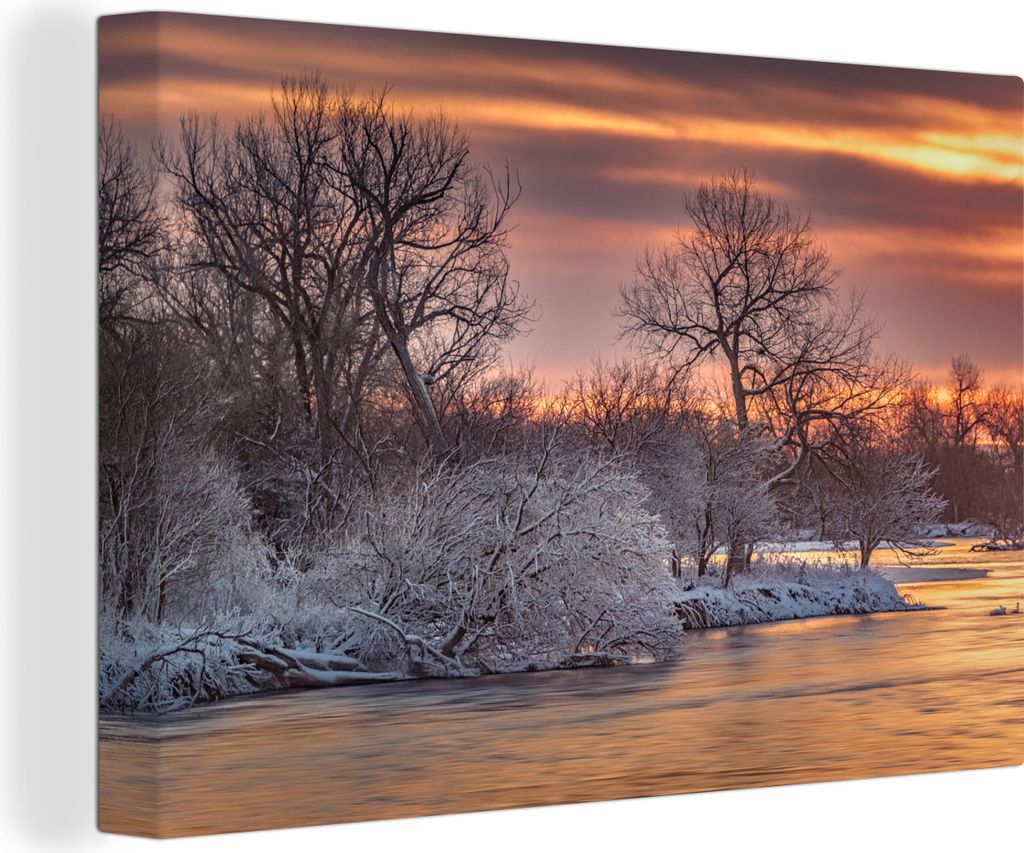 OneMillionCanvasses - Leinwandbilder - 140x90 cm, Winterlicher Sonnenaufgang in Nebraska, Wandbilder Kunstdruck Wanddekoration - Foto auf Leinwan...