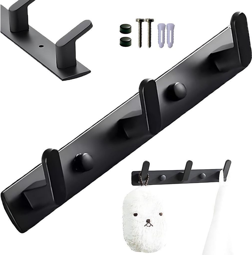 10 Ganci Da Parete In Lega Di Zinco Nero Con 2 Set Di Viti - Carico 3kg, Antiruggine, Per Bagno Cucina E Armadio