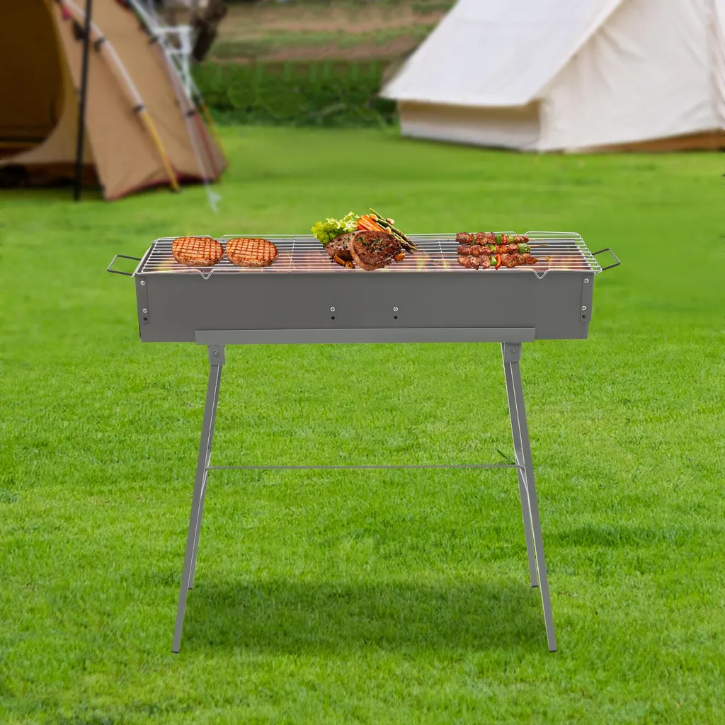 Barbecue charbon portable gris clair, barbecue de table grande taille