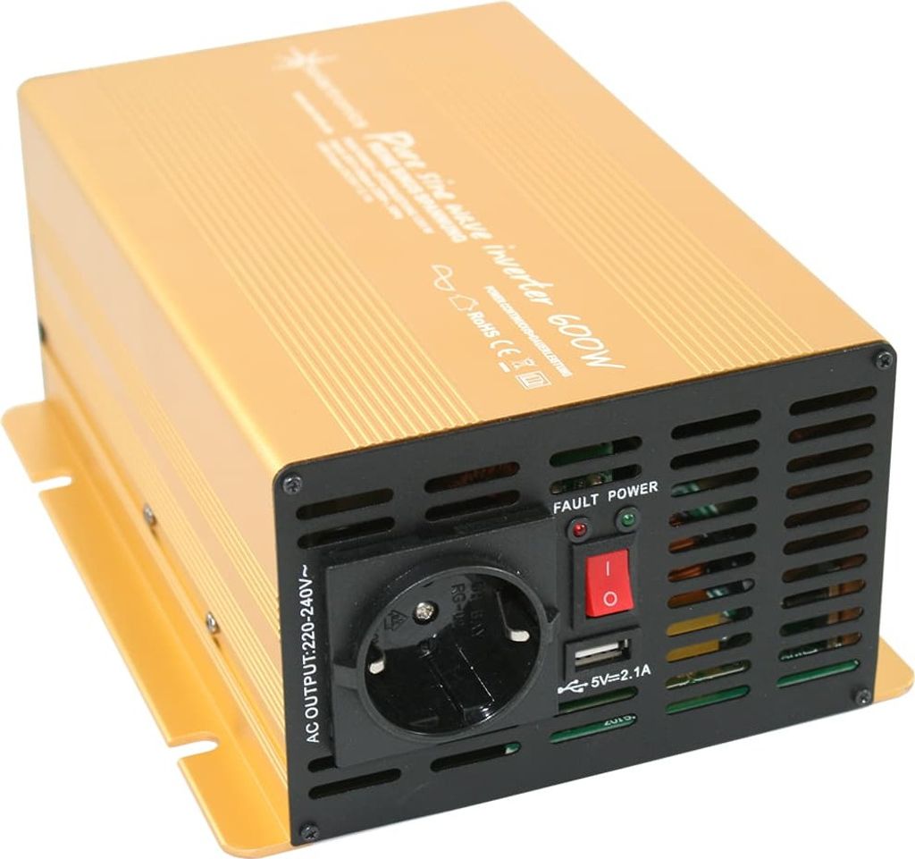 Spannungswandler 24V 230V Gold Reiner Sinus Wechselrichter: 600 W