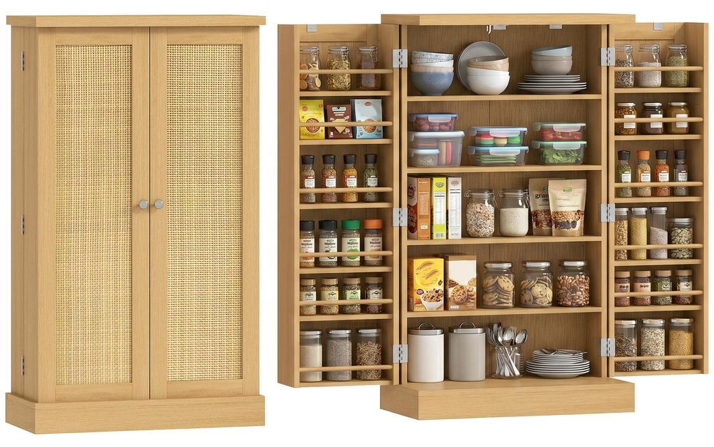 Mobiletto da cucina HOMCOM in rattan con ripiani per Immagine del prodotto 