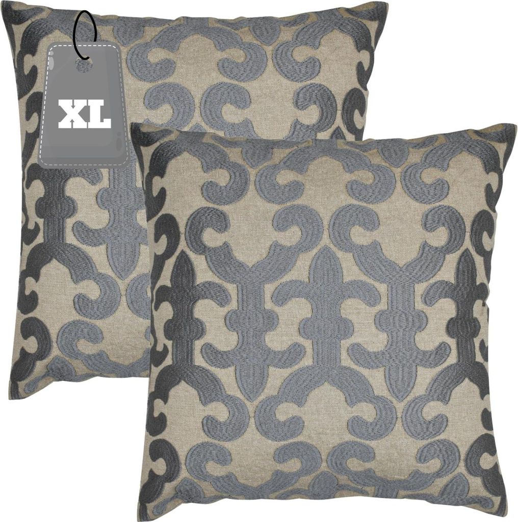 Marrakesch 2er Set Kissenbezug Kissen 50x50 cm groß | Sofakissen Kuschelkissen aus Baumwolle bestickt als Wohnzimmer Deko auf dem Sessel & Sofa | ...