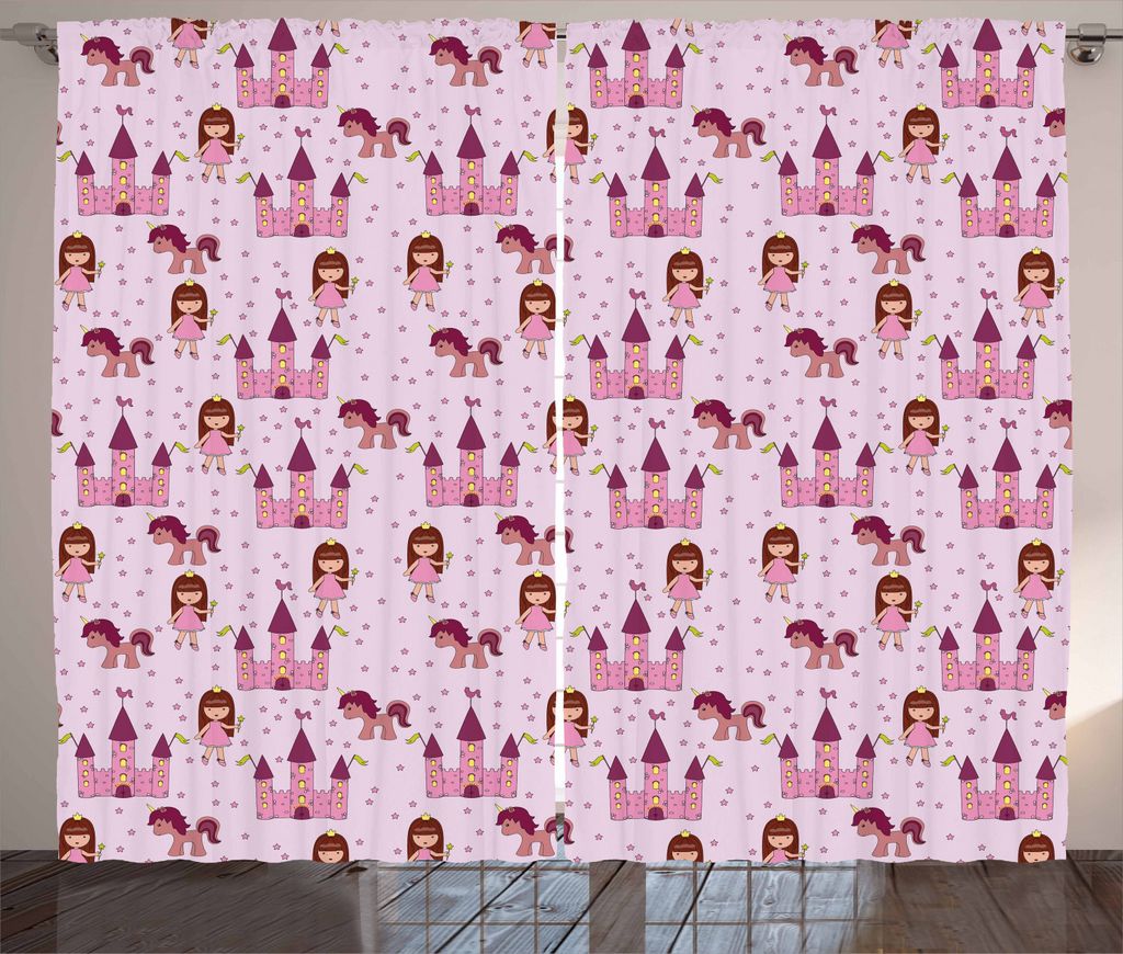 ABAKUHAUS Fantasie Rustikaler Vorhang, Prinzen mit Castle Stars, Wohnzimmer Universalband Gardinen mit Schlaufen und Haken, 280 x 225 cm, Blasses V...