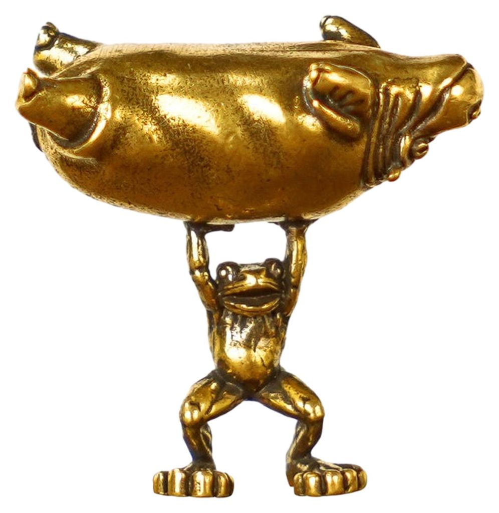 Frosch-Nilpferd-Skulptur: Winziger Frosch hebt riesiges Nilpferd hoch – Verspielte Tischdekoration aus Metall für Büro, Bücherregal oder Zuhau...