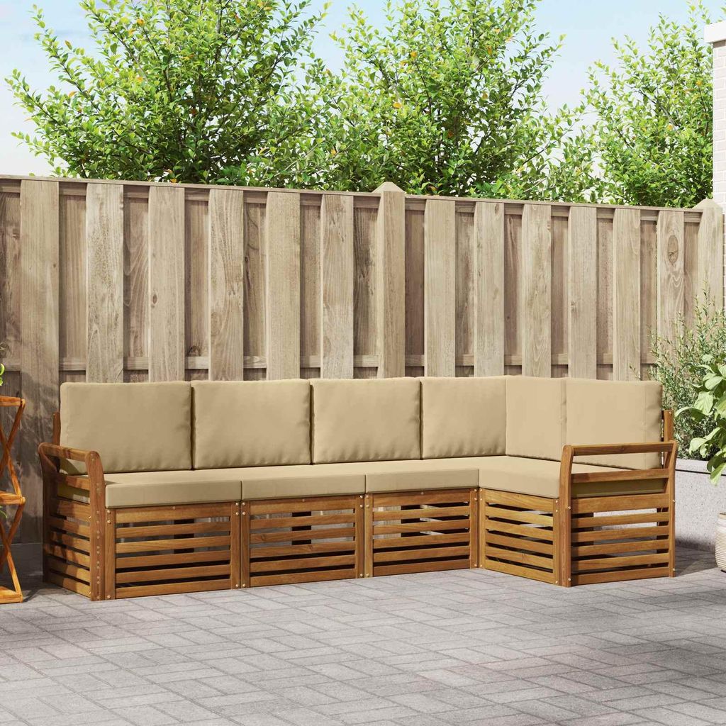 "im Sonderangebot"Sofagarnitur - CLORIS - Balkonmöbe/Sitzgruppe - 5 pcs - Moderne Design - Natur und Beige Massivholz Akazie - Gartensofas Promoti...